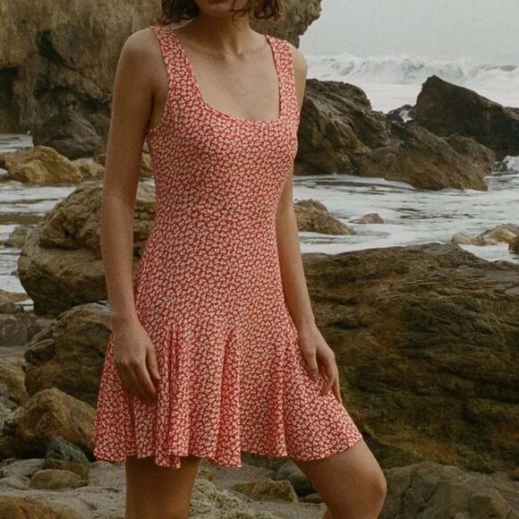 Doen Dresses & Skirts - Doen Porto Floral Viscose Sleeveless A Line Mini Dress Orange Hillside Bloom